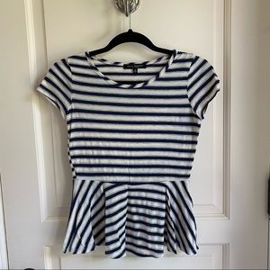Green Envelope striped peplum tee